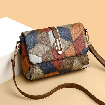 Xajzpa Flap Sling Shoulder Bags for Women Vintage Splicing Crossbody Messenger Bag Purse Female PU Leather Handbag Pocket